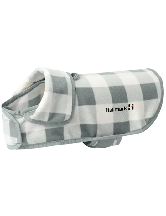 Pawsh Buffalo Medium Grey/White Check Pet Fleece Jacket w/Hallmark Logo