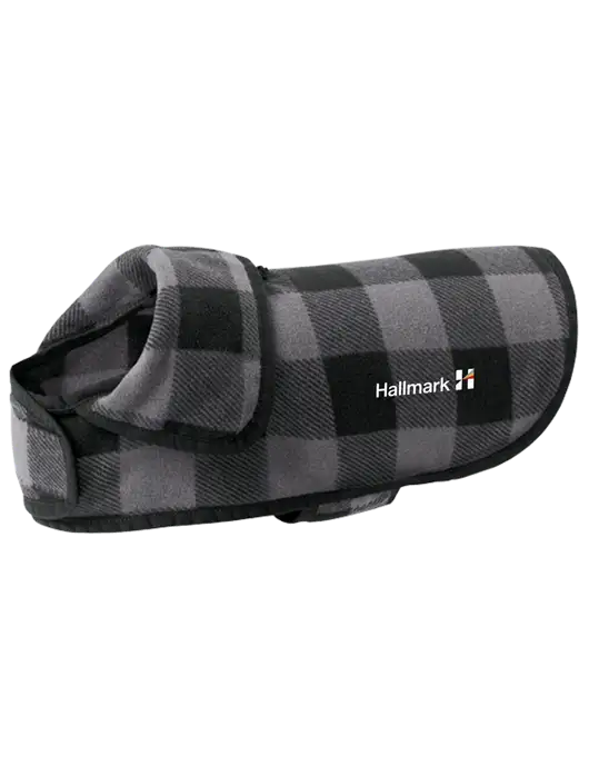 Pawsh Buffalo Grey/Black Check Pet Fleece Jacket w/Hallmark Logo