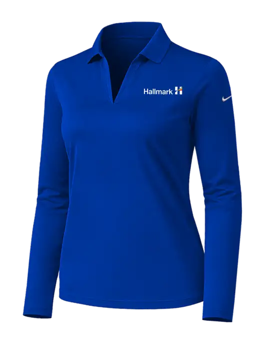 Nike Womens Dark Royal Dri-FIT Micro Pique 2.0 Long Sleeve Polo w/Hallmark Logo