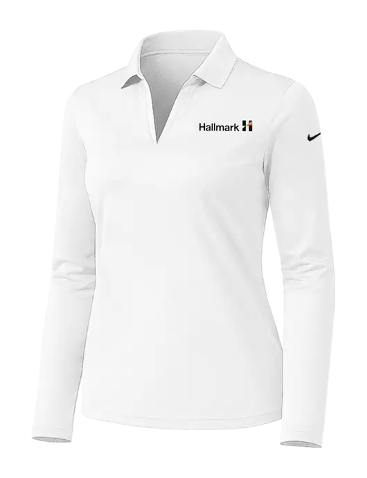 Nike Womens White Dri-FIT Micro Pique 2.0 Long Sleeve Polo w/Hallmark Logo