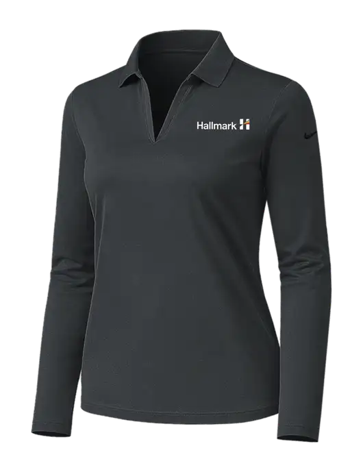 Nike Womens Dark Grey Dri-FIT Micro Pique 2.0 Long Sleeve Polo w/Hallmark Logo