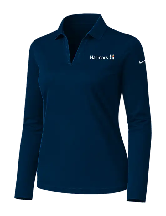 Nike Womens Navy Dri-FIT Micro Pique 2.0 Long Sleeve Polo w/Hallmark Logo