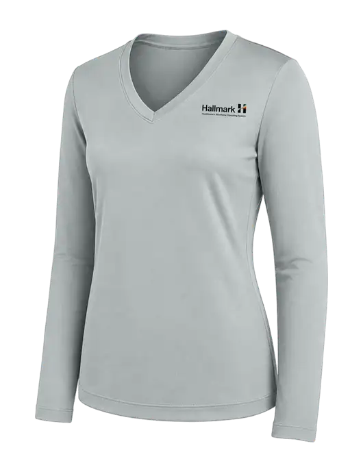 Womens Light Grey Long Sleeve PosiCharge V-Neck Competitor Tee w/Hallmark Logo