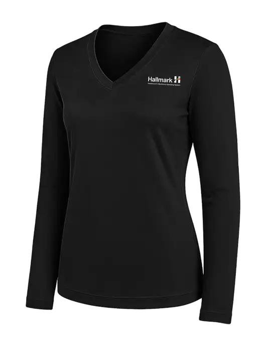 Womens Black Long Sleeve PosiCharge V-Neck Competitor Tee w/Hallmark Logo