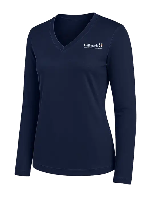 Womens Navy Long Sleeve PosiCharge V-Neck Competitor Tee w/Hallmark Logo