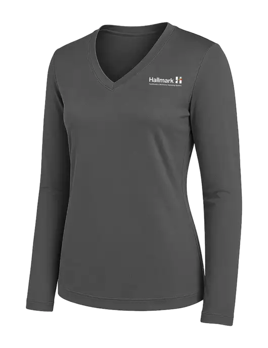 Womens Dark Grey Long Sleeve PosiCharge V-Neck Competitor Tee w/Hallmark Logo