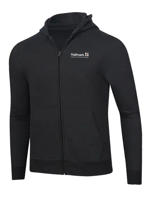 Jet Black 8.5 oz Ring Spun Zip Hooded Sweatshirt w/Hallmark Logo
