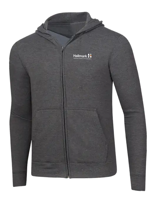 Dark Heather Grey 8.5 oz Ring Spun Zip Hooded Sweatshirt w/Hallmark Logo