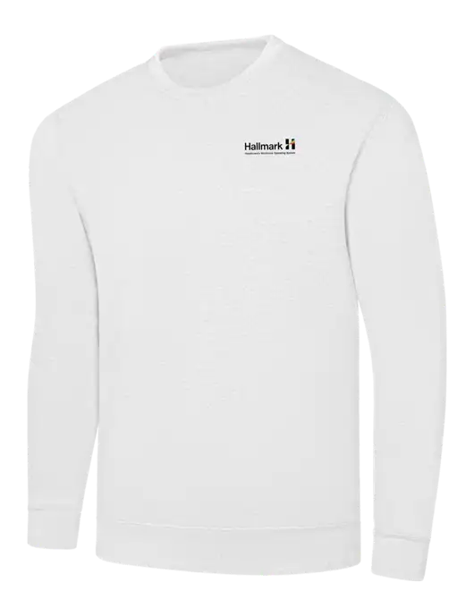 White 7.8 oz Ring Spun Crew Sweatshirt w/Hallmark Logo
