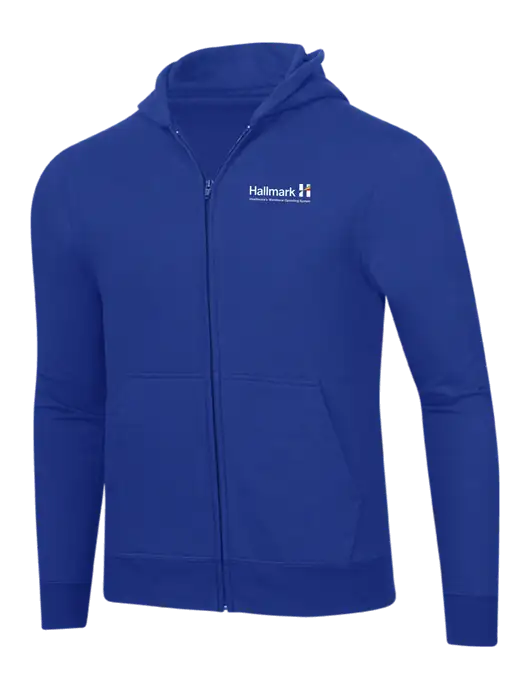 True Royal 8.5 oz Ring Spun Zip Hooded Sweatshirt w/Hallmark Logo