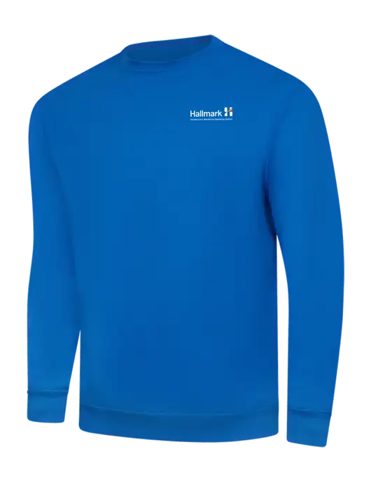 True Royal 9 oz 50/50 Cotton/Poly Crew Sweatshirt w/Hallmark Logo