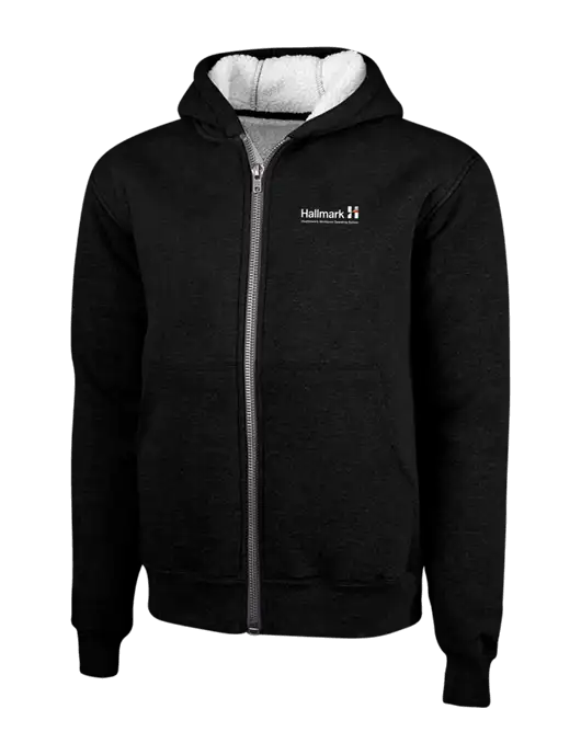 Cornerstone Black Heavyweight Sherpa Lined Hooded Fleece Jacket w/Hallmark Logo
