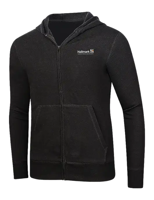 Full-Zip Black Heavyweight Hooded Sweatshirt w/Hallmark Logo
