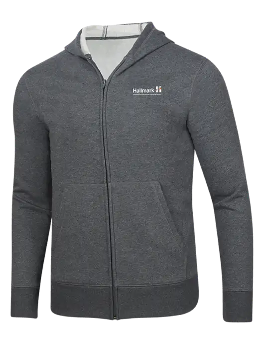 Full-Zip Dark Grey Heather Heavyweight Hooded Sweatshirt w/Hallmark Logo
