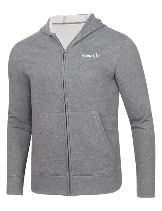 Full-Zip Medium Grey Heather Heavyweight Hooded Sweatshirt w/Hallmark Logo