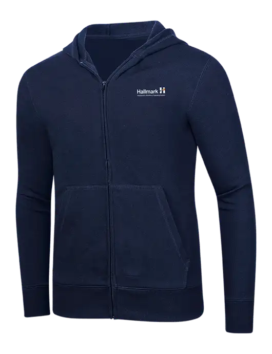 Full-Zip Navy Heavyweight Hooded Sweatshirt w/Hallmark Logo