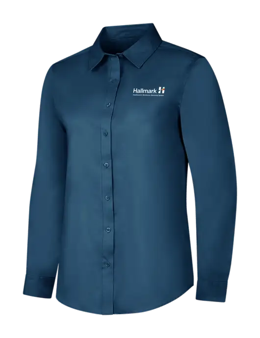 Light Navy Womens Long Sleeve Superpro React Twill Shirt w/Hallmark Logo