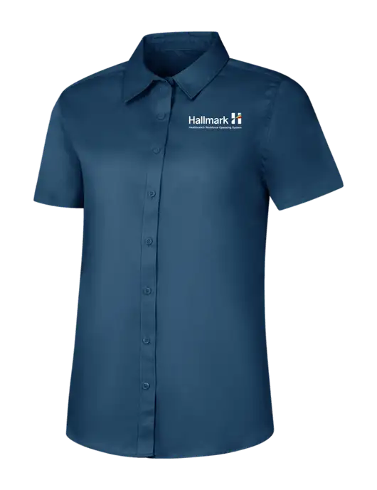 Womens Light Navy Short Sleeve Superpro React Twill Shirt w/Hallmark Logo