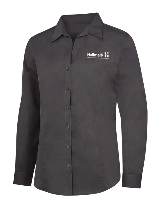 Womens Soft Black Crosshatch Easy Care Shirt w/Hallmark Logo
