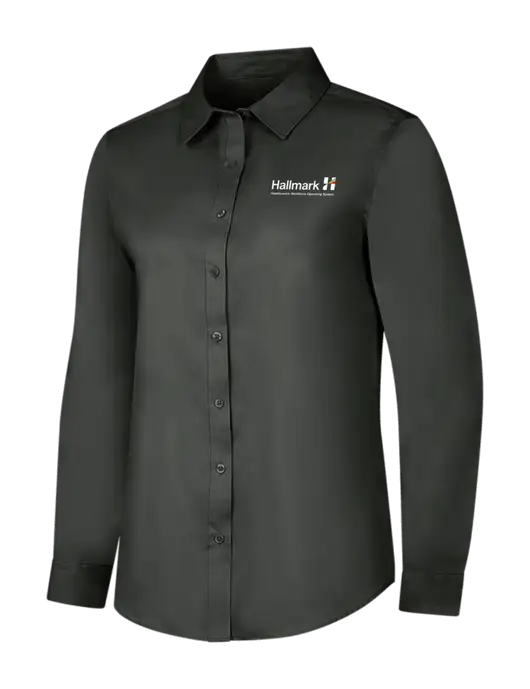 Dark Grey Womens Long Sleeve Superpro React Twill Shirt w/Hallmark Logo