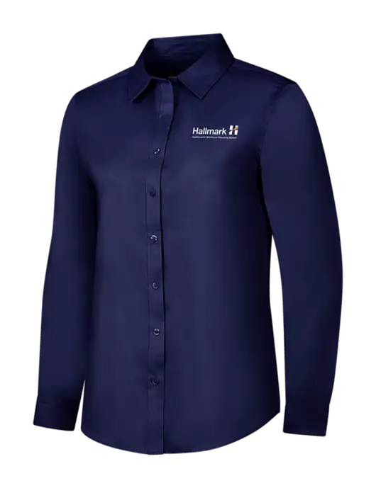 Navy Womens Long Sleeve Superpro React Twill Shirt w/Hallmark Logo