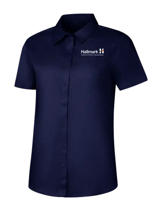 Womens Navy Short Sleeve Superpro React Twill Shirt w/Hallmark Logo