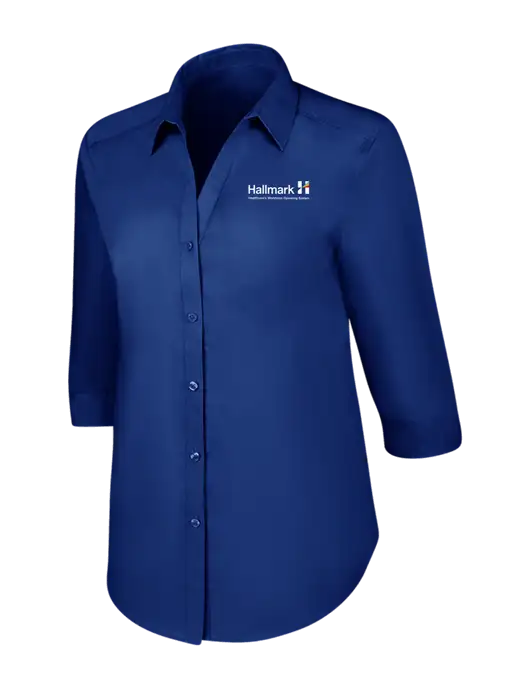 Womens Royal 3/4 Sleeve Carefree Poplin Shirt w/Hallmark Logo