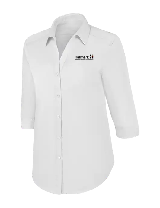 Womens White 3/4 Sleeve Carefree Poplin Shirt w/Hallmark Logo