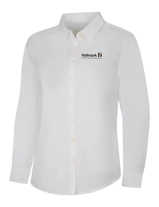 Womens White Long Sleeve Superpro React Twill Shirt w/Hallmark Logo
