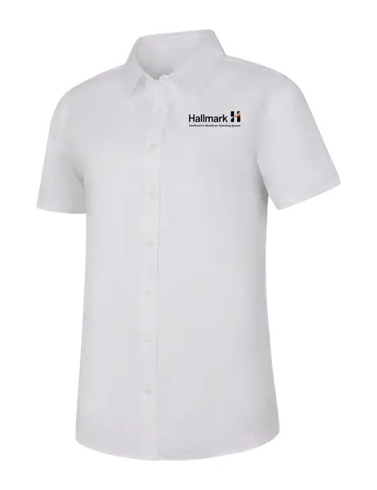 Womens White Short Sleeve Superpro React Twill Shirt w/Hallmark Logo