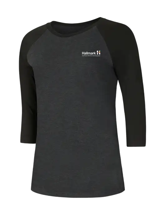 Womens Simply Soft 3/4 Sleeve Black/Black Frost Ring Spun Cotton T-Shirt w/Hallmark Logo