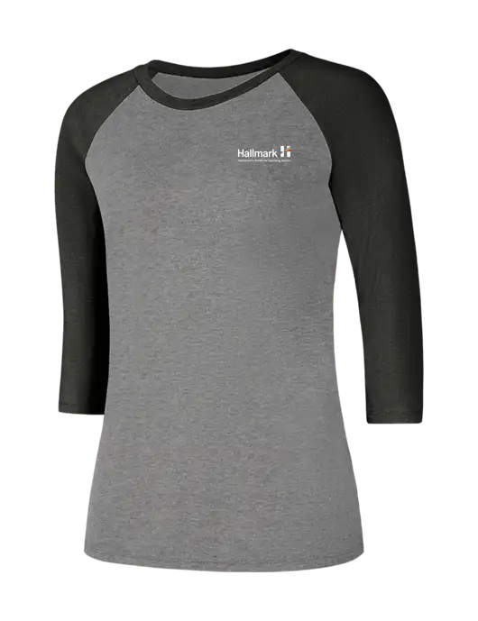 Womens Simply Soft 3/4 Sleeve Black Frost/Grey Frost Ring Spun Cotton T-Shirt w/Hallmark Logo