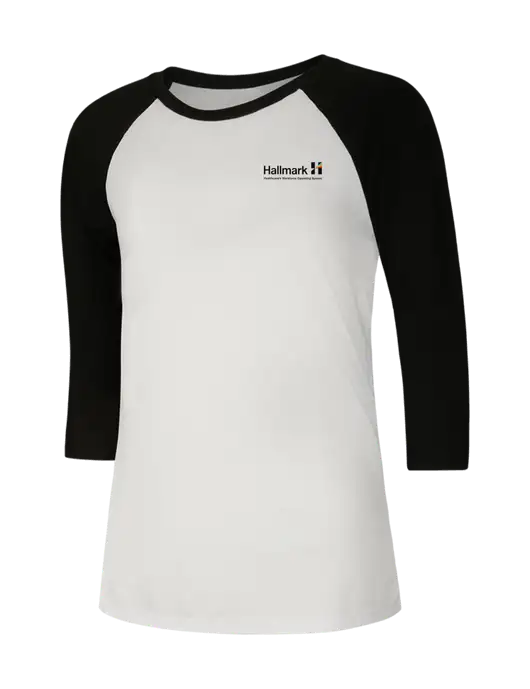Womens Simply Soft 3/4 Sleeve Black/White Ring Spun Cotton T-Shirt w/Hallmark Logo