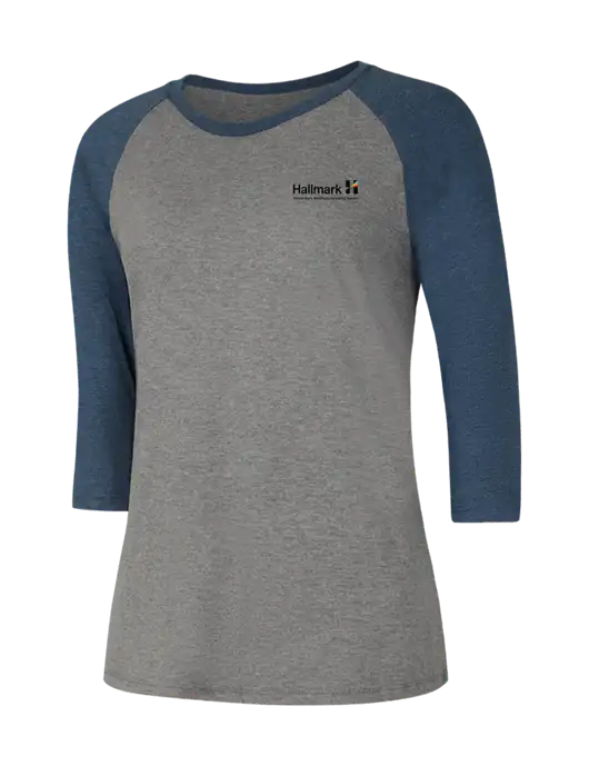 Womens Simply Soft 3/4 Sleeve Navy Frost/Grey Frost Ring Spun Cotton T-Shirt w/Hallmark Logo
