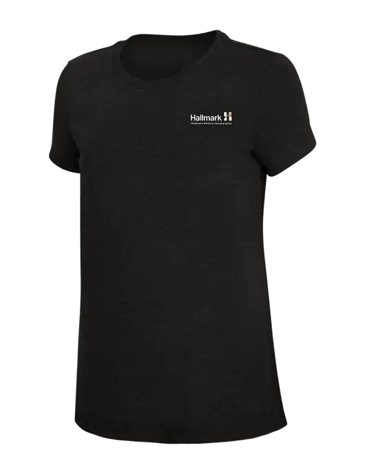 Womens Simply Soft Black 4.5oz Poly/Combed Ring Spun Cotton T-Shirt w/Hallmark Logo