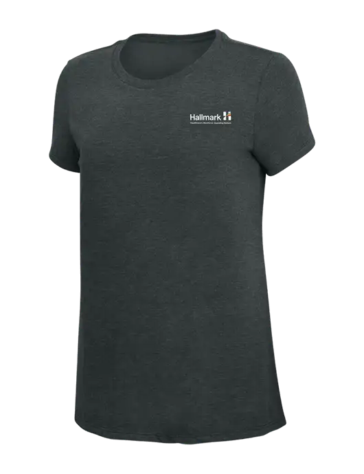 Womens Simply Soft Black Frost 4.5oz Poly/Combed Ring Spun Cotton T-Shirt w/Hallmark Logo