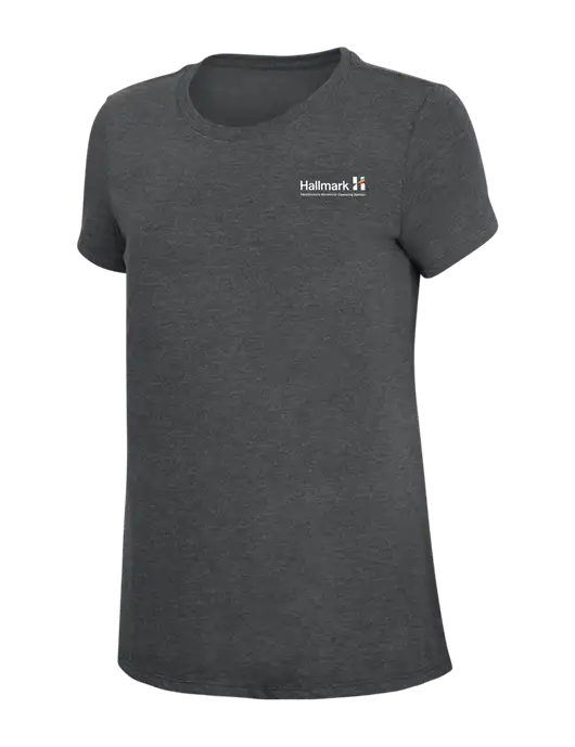 Womens Simply Soft Charcoal 4.5oz Poly/Combed Ring Spun Cotton T-Shirt w/Hallmark Logo