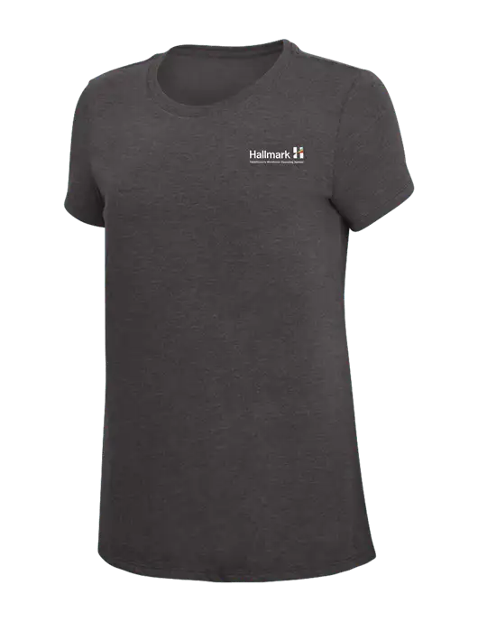 Womens Simply Soft Heather Charcoal 4.5oz  Poly/Combed Ring Spun Cotton T-Shirt w/Hallmark Logo