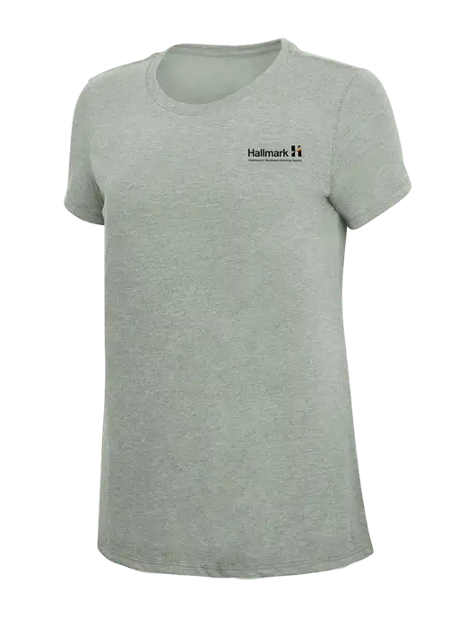 Womens Simply Soft Heathered Light Grey 4.5oz Poly/Combed Ring Spun Cotton T-Shirt w/Hallmark Logo
