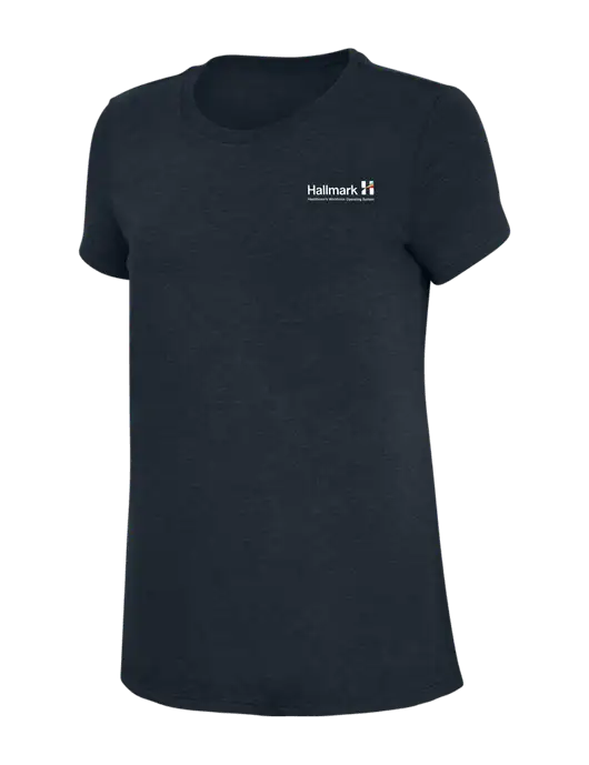 Womens Simply Soft Navy 4.5oz Poly/Combed Ring Spun Cotton T-Shirt w/Hallmark Logo