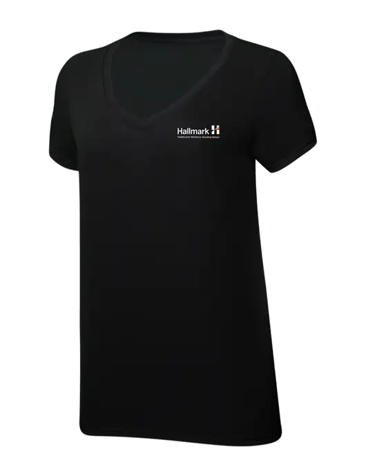 Womens Simply Soft V-Neck Black 4.5oz  Poly/Combed Ring Spun Cotton T-Shirt w/Hallmark Logo