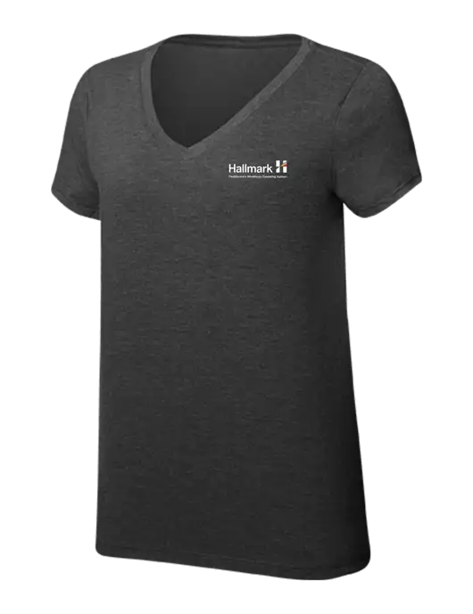 Womens Simply Soft V-Neck Black Frost 4.5oz  Poly/Combed Ring Spun Cotton T-Shirt w/Hallmark Logo