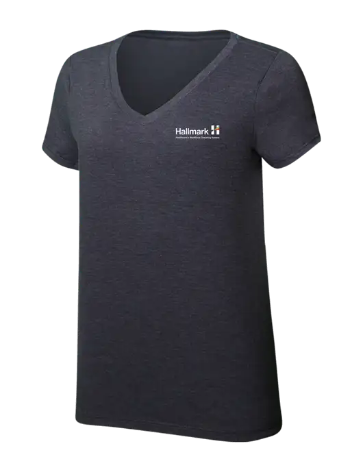 Womens Simply Soft V-Neck Heather Charcoal 4.5oz  Poly/Combed Ring Spun Cotton T-Shirt w/Hallmark Logo