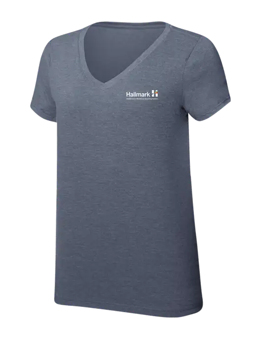 Womens Simply Soft V-Neck Navy Frost 4.5oz  Poly/Combed Ring Spun Cotton T-Shirt w/Hallmark Logo