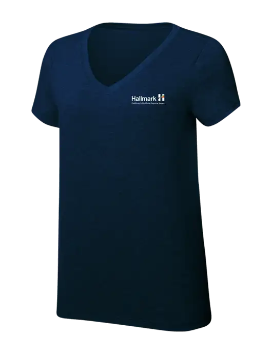 Womens Simply Soft V-Neck New Navy 4.5oz  Poly/Combed Ring Spun Cotton T-Shirt w/Hallmark Logo