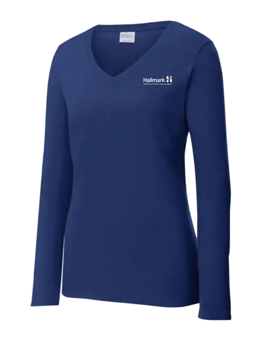 Womens  V-Neck Ring Spun Navy 4.5 oz Long Sleeve T-Shirt w/Hallmark Logo