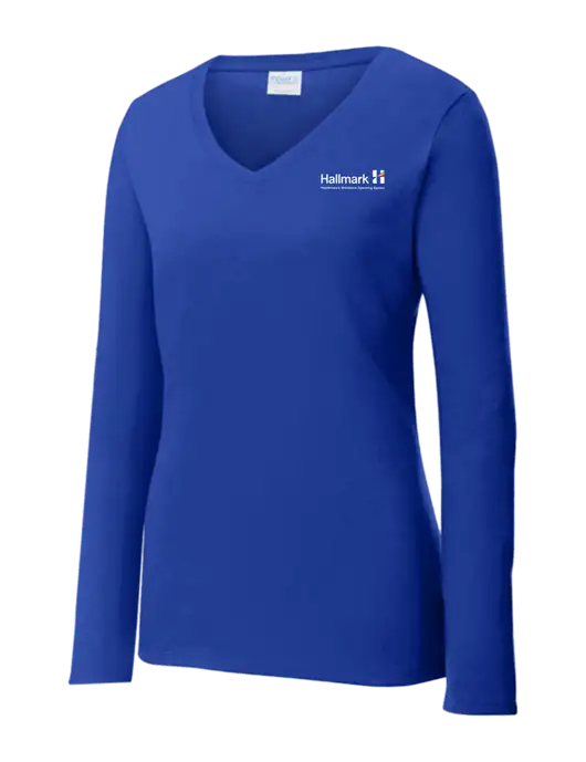Womens  V-Neck Ring Spun Royal 4.5 oz Long Sleeve T-Shirt w/Hallmark Logo